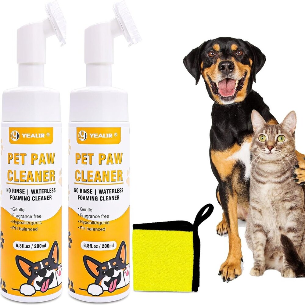 YEALIR Plant Based Foaming Paw Cleaner 2 Pack Silicone Scrubber, Towel 13.6 oz
